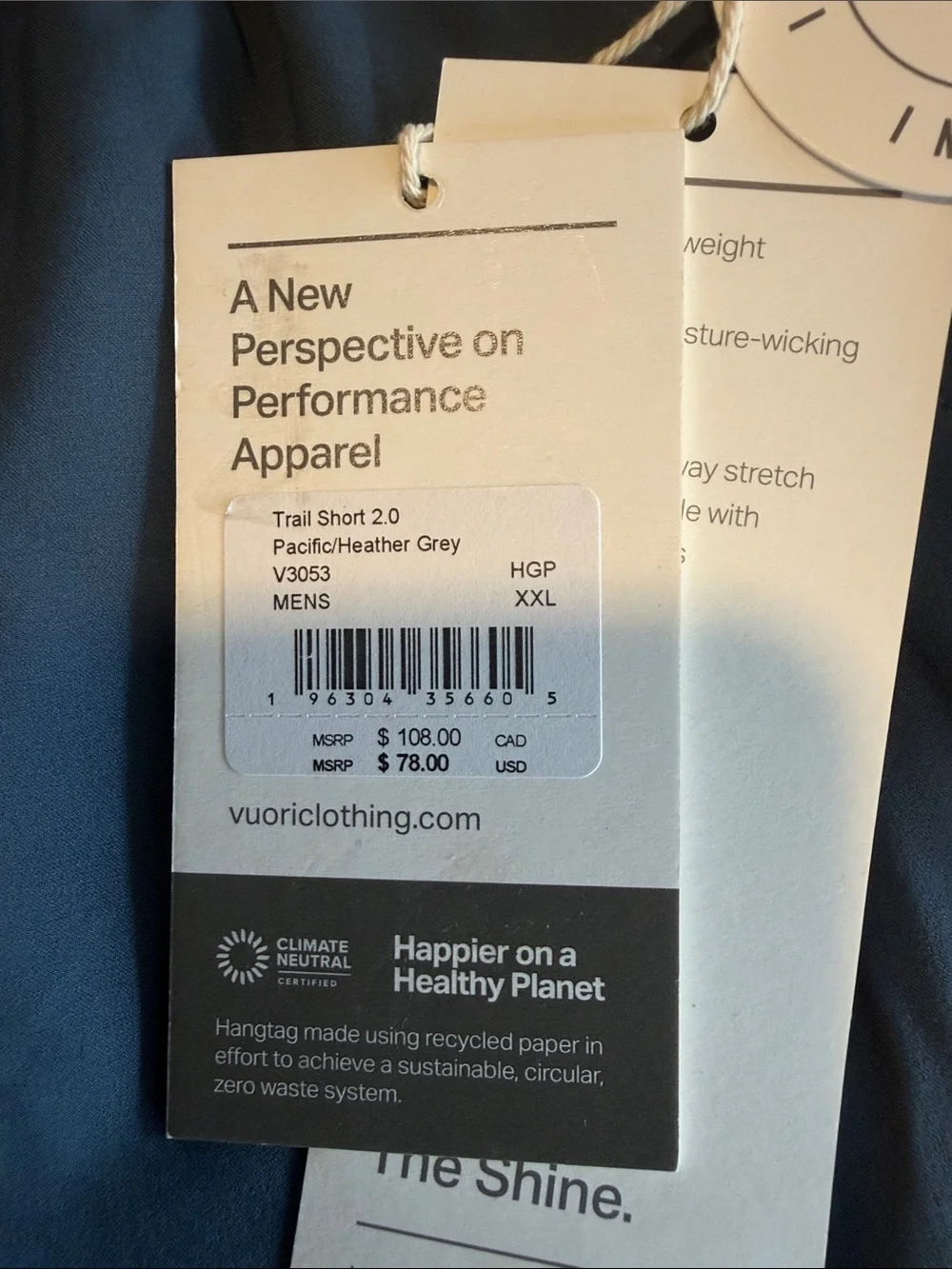 NWT - Vuori Men's Trail 2.0 Athletic Shorts in Pacfic/Heather Grey with White Tr